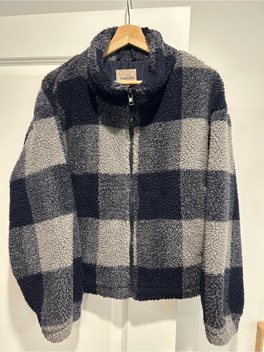 Harlow Black and Gray Plaid Sherpa Zip Jacket